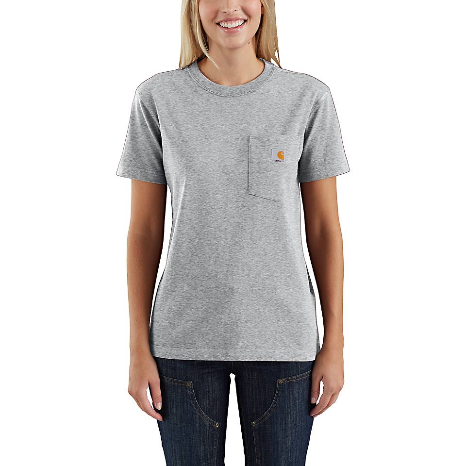 Workwear Pocket Tee For Women In Rib-knit Crew Neck and Cuffs